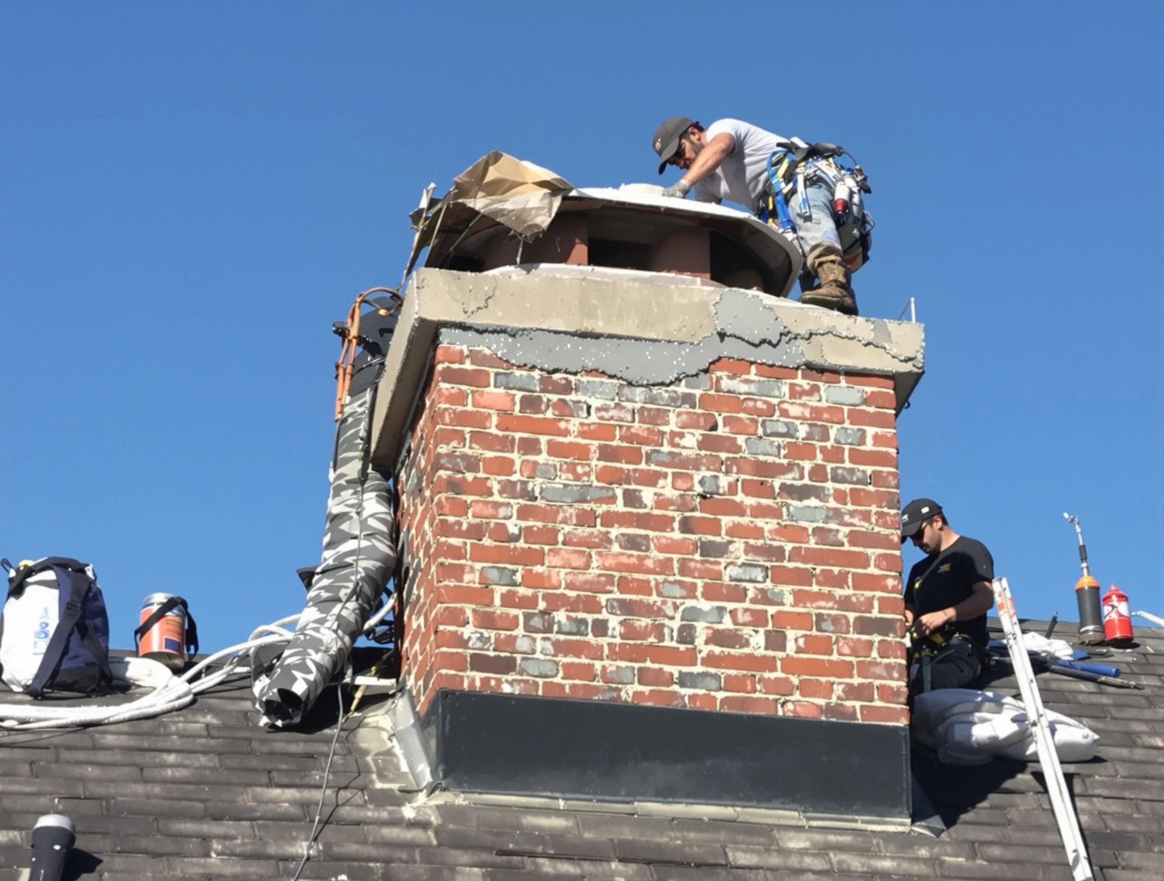 Kimberly Chimney Sweep installing a custom chimney crown in Kimberly, AL