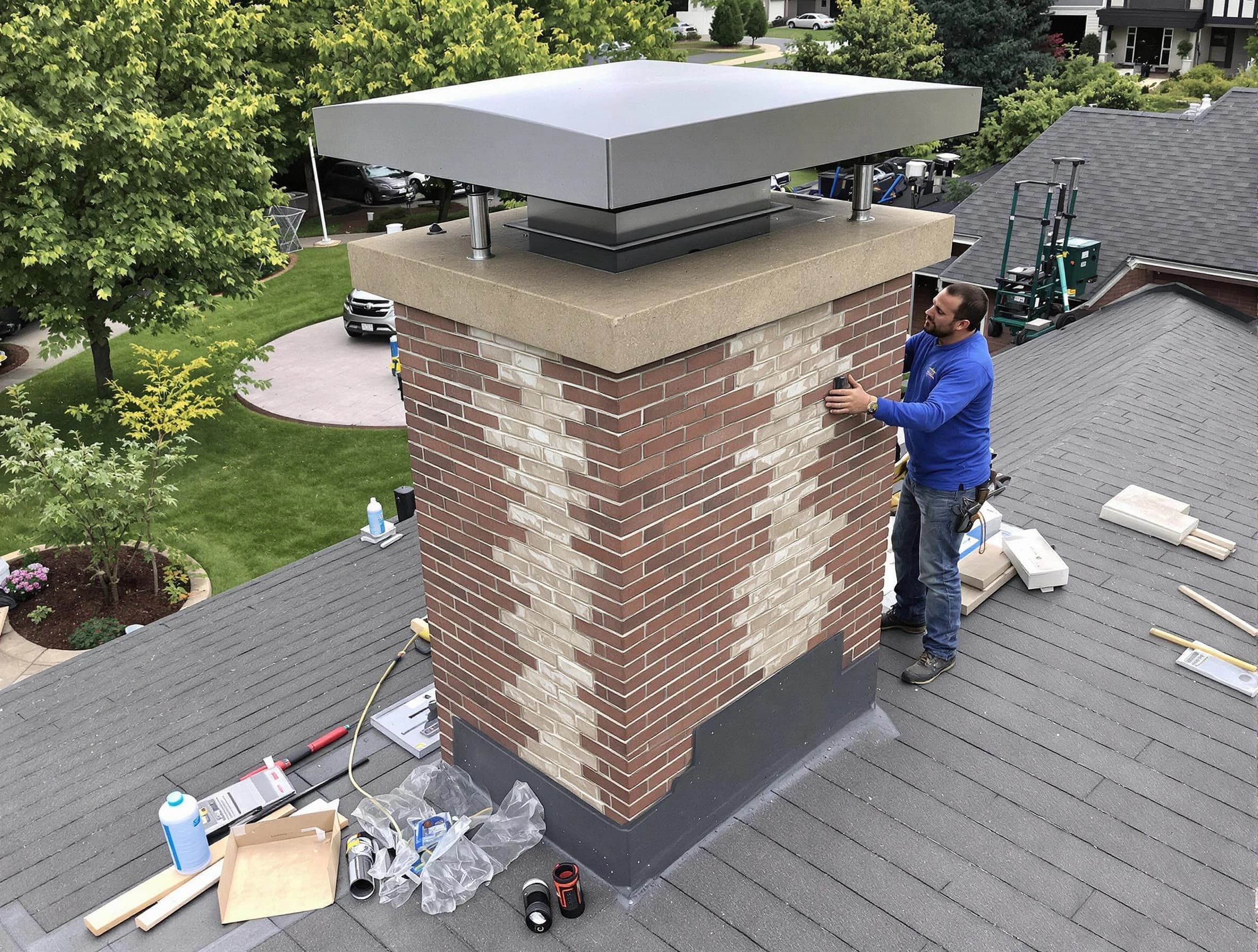 Kimberly Chimney Sweep team working on a custom chimney remodel in Kimberly, AL
