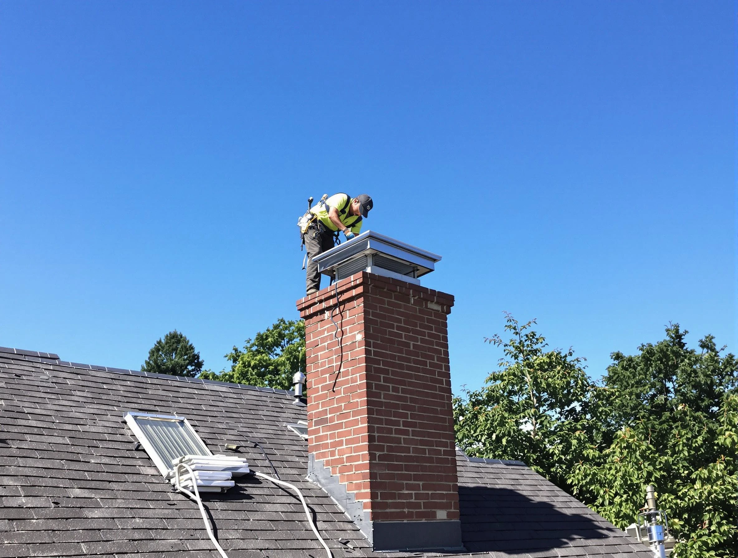 Kimberly Chimney Sweep technician measuring a chimney cap in Kimberly, AL